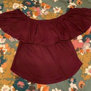 Maroon Crop Top with off the shoulder Sleeves